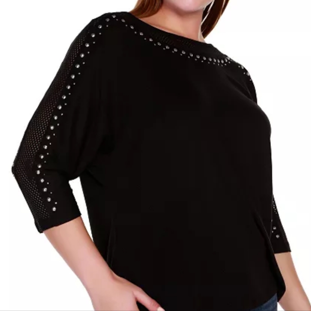 Belldini Plus Size Embellished Top. Black 3X